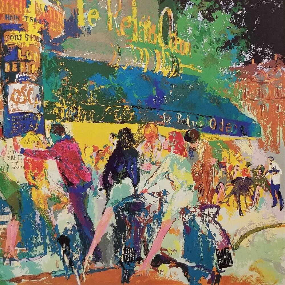LeROY NEIMAN collectable Post Card - LEFT BANK CAFE - 1987